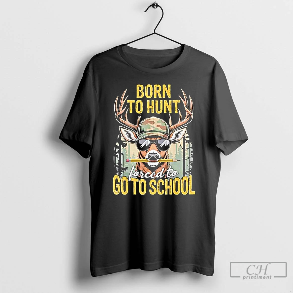 Classic Camo Deer Hunting Holding Pencil Born Hunt Forced To Go To School Retro
