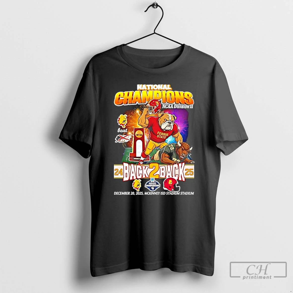 Classic Ferris State Bulldogs National Champions Ncaa Division Ii Back 2 Back 2025 Mascot