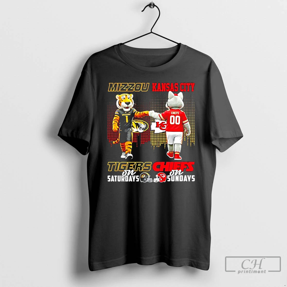Classic Missouri Tigers On Saturdays Vs Kansas City Chiefs On Sundays Mascot Skyline T Shirts