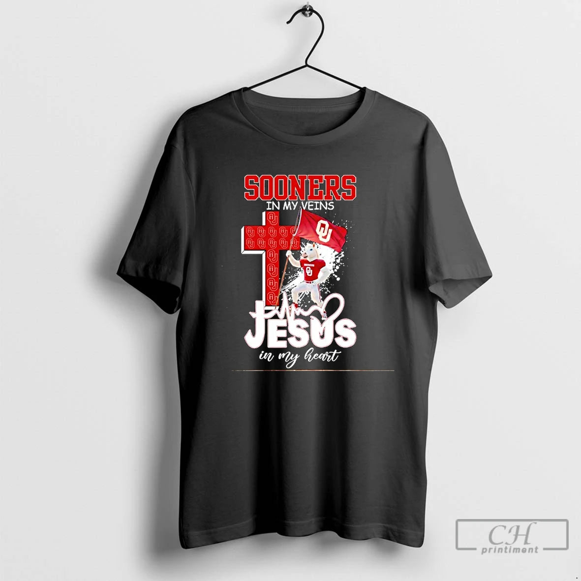 Classic Oklahoma Sooners Football In My Veins Jesus In My Heart Mascot Flag T Shirts