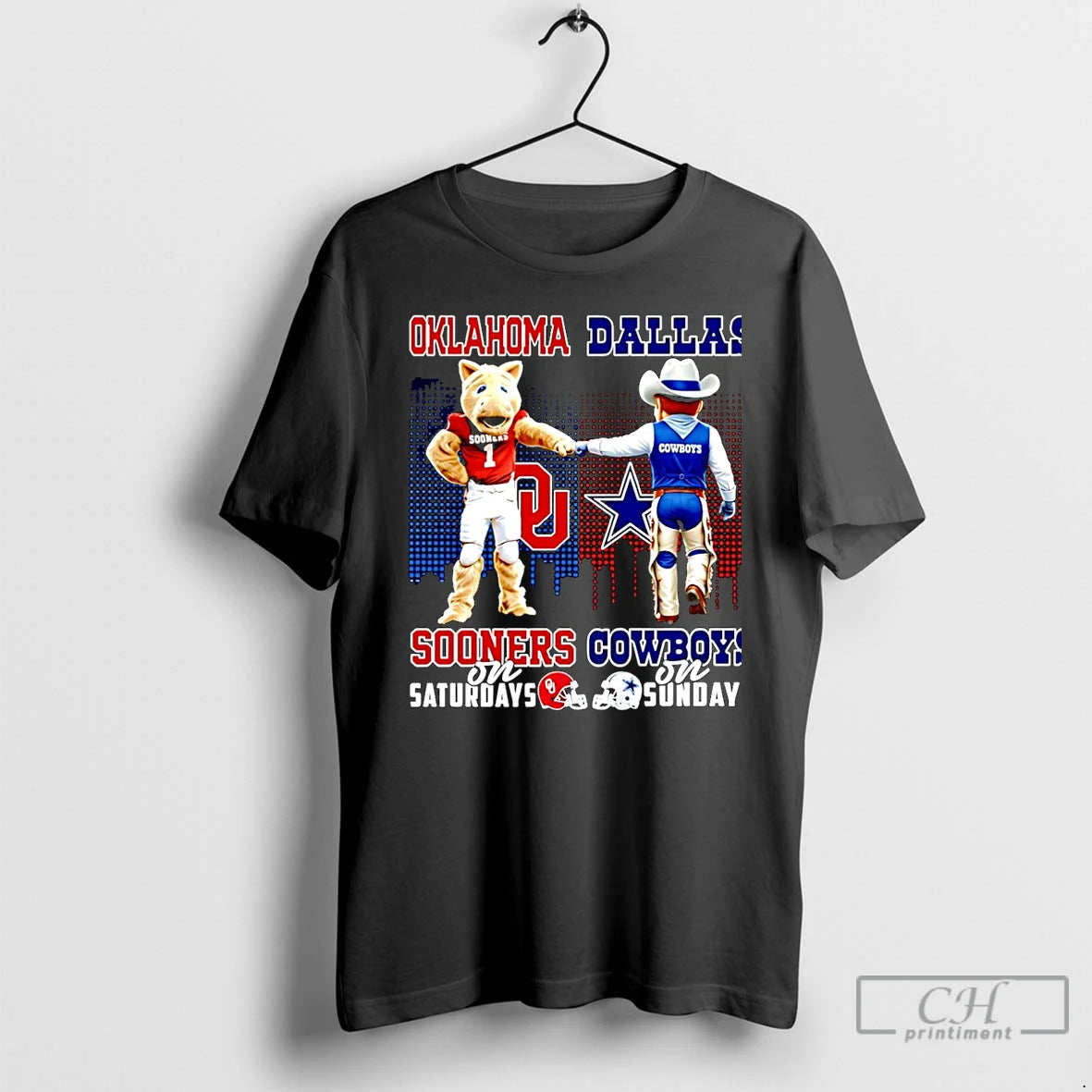 Classic Oklahoma Sooners On Saturdays Vs Dallas Cowboys On Sundays Mascot Skyline Christmas T Shirts