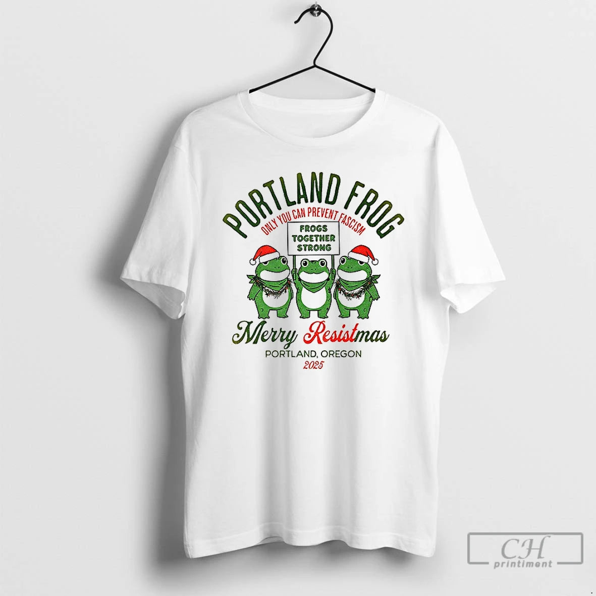 Classic Portland Frog Christmas Merry Resistmas 2025 Frog Together Strong