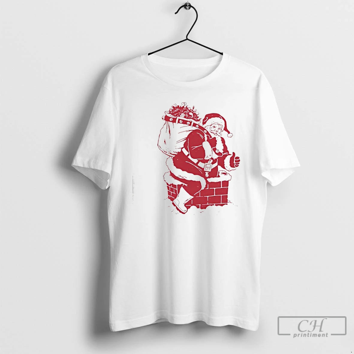 Classic Santa Claus Climbs Into The House Through The Chimney Merry Christmas T Shirts Sweater