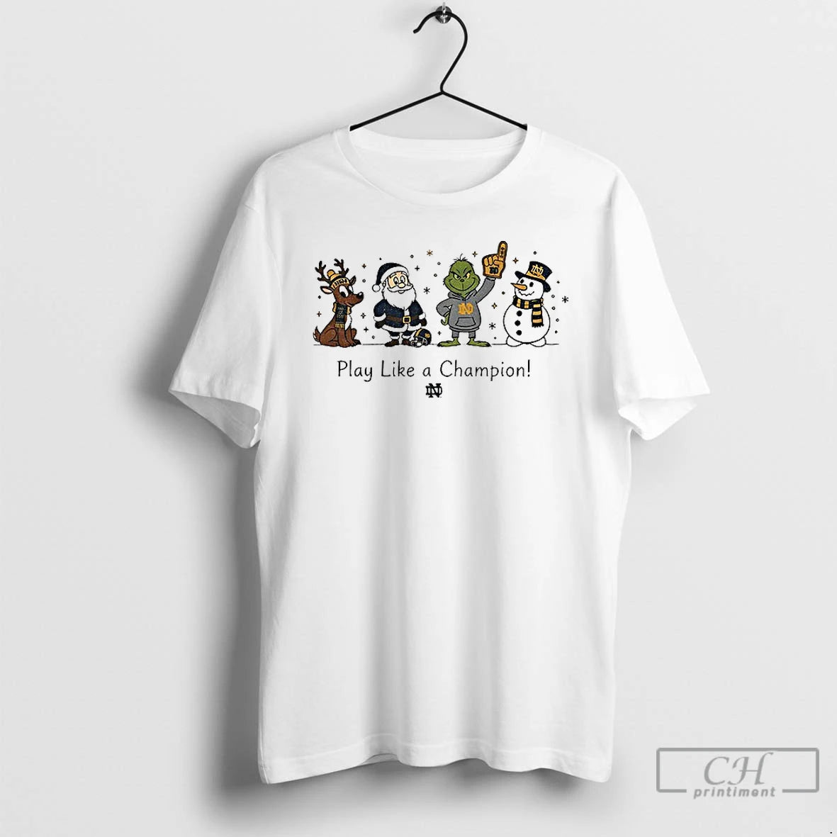 Classic Santa Character Notre Dame Fighting Irish Football Play Like A Champion Christmas T Shirts