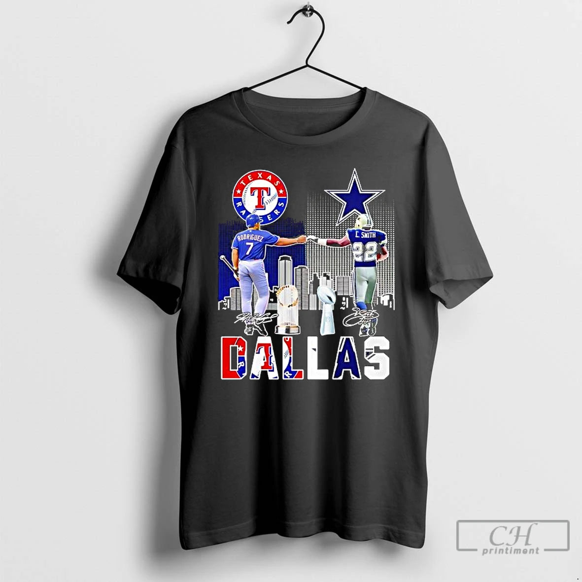 Classic Texas Rangers Ivan Pudge Rodriguez Dallas Cowboys Emmitt Smith Signatures Features T Shirts Sweater