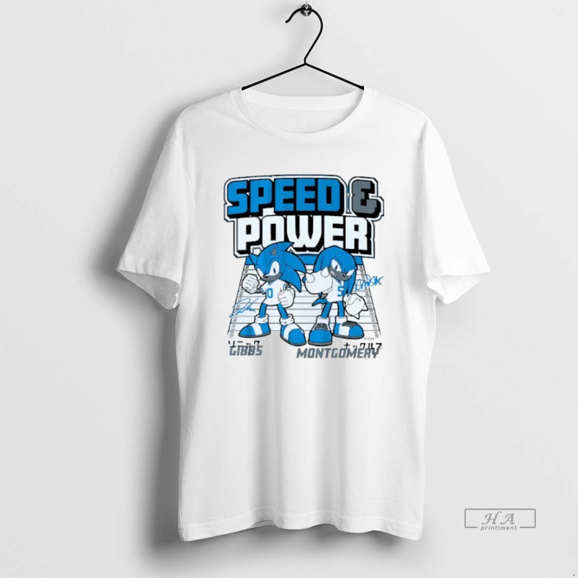 Official Speed And Power Jahmyr Gibbs And David Montgomery Detroit Lions Signature Mens White Tee