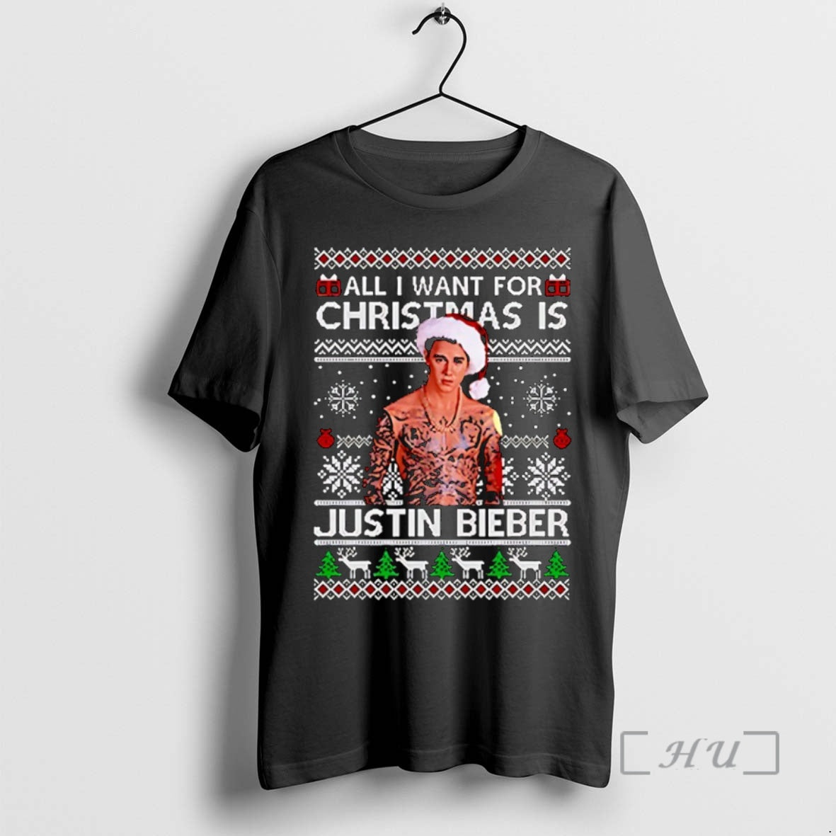 Officials All I Want For Christmas Is Justin Bieber Ugly Christmas Premium T Shirts Sweater
