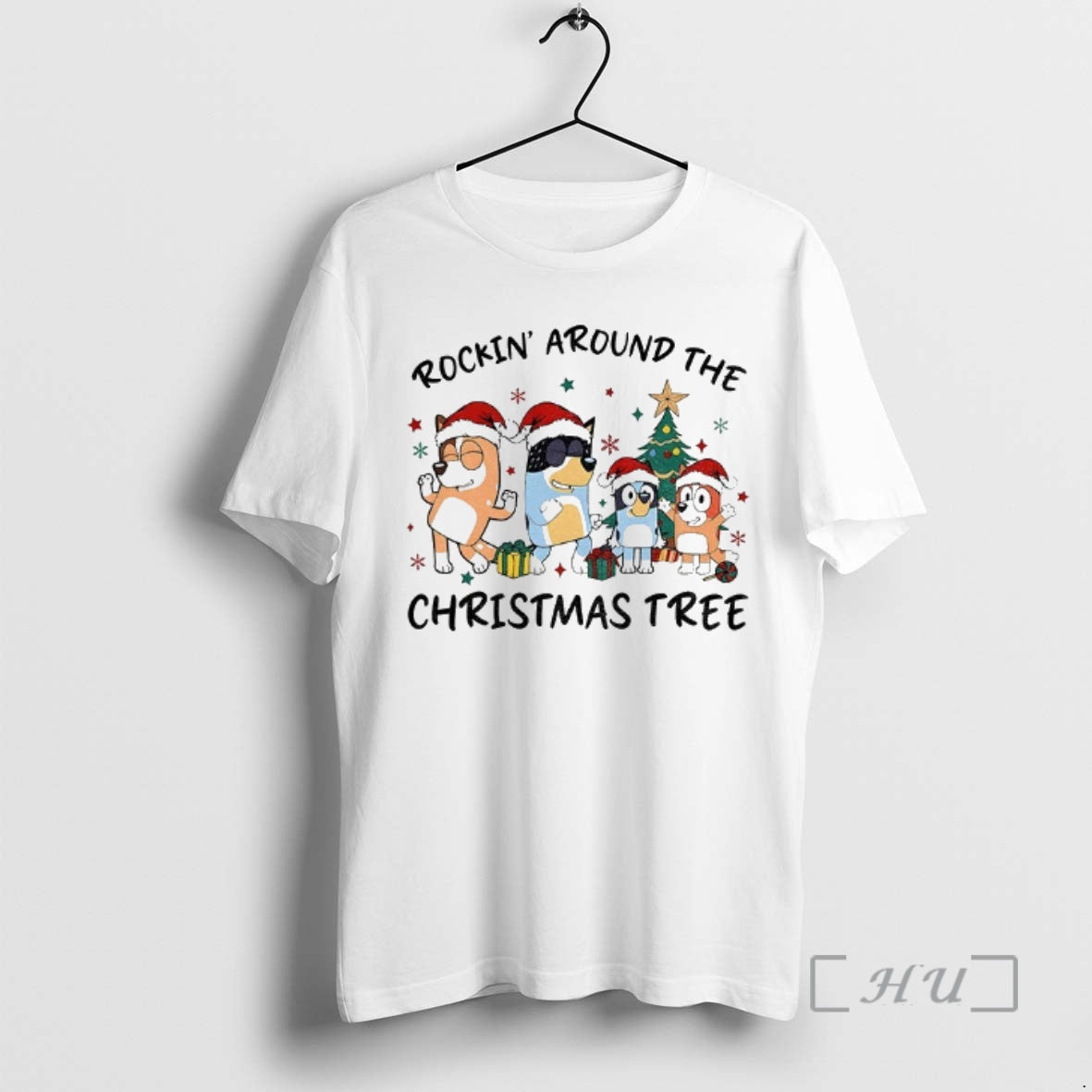 Officials Bluey Family Santa Hat Rockin Around The Christmas Tree Merry Christmas 2025 Premium
