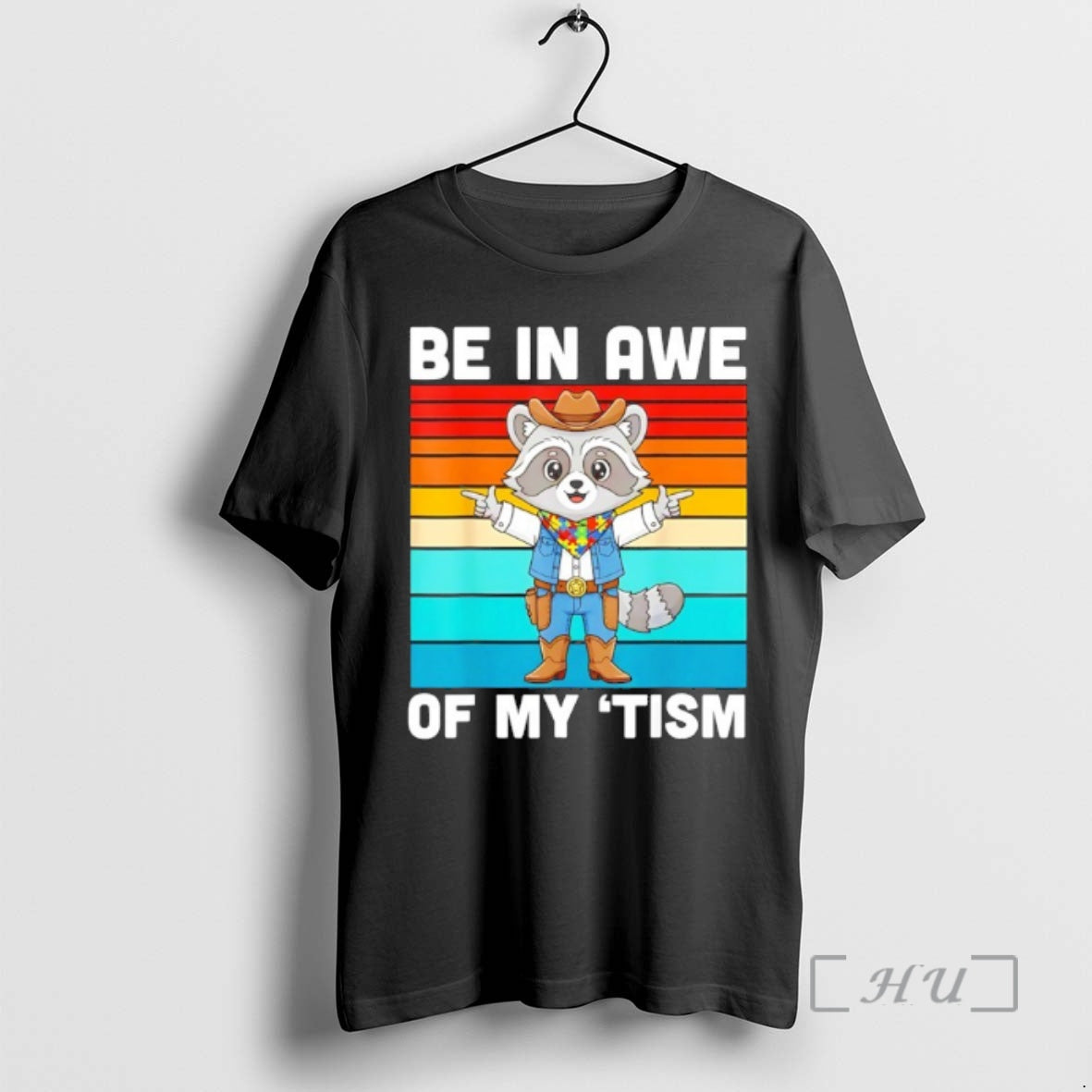 Officials Cowboy Raccoon Autism Awareness Be In Awe Of My Tism Vintage Premium T Shirts