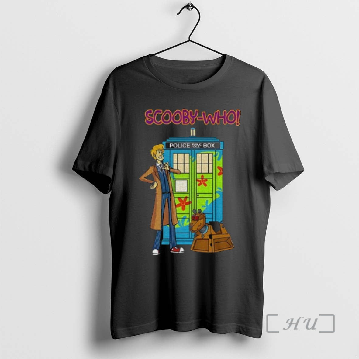 Officials Detective Dog Cartoon Dog Doctor Who Mashup Scooby Who Police Box Premium T Shirts