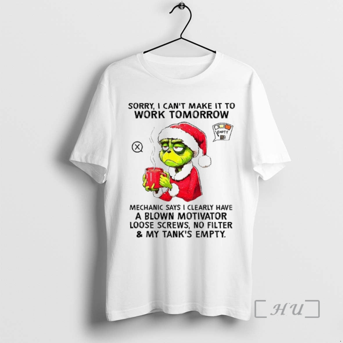 Officials Grinch Santa Hat Sorry I Cant Make It To Work Tomorrow Mechanic Says