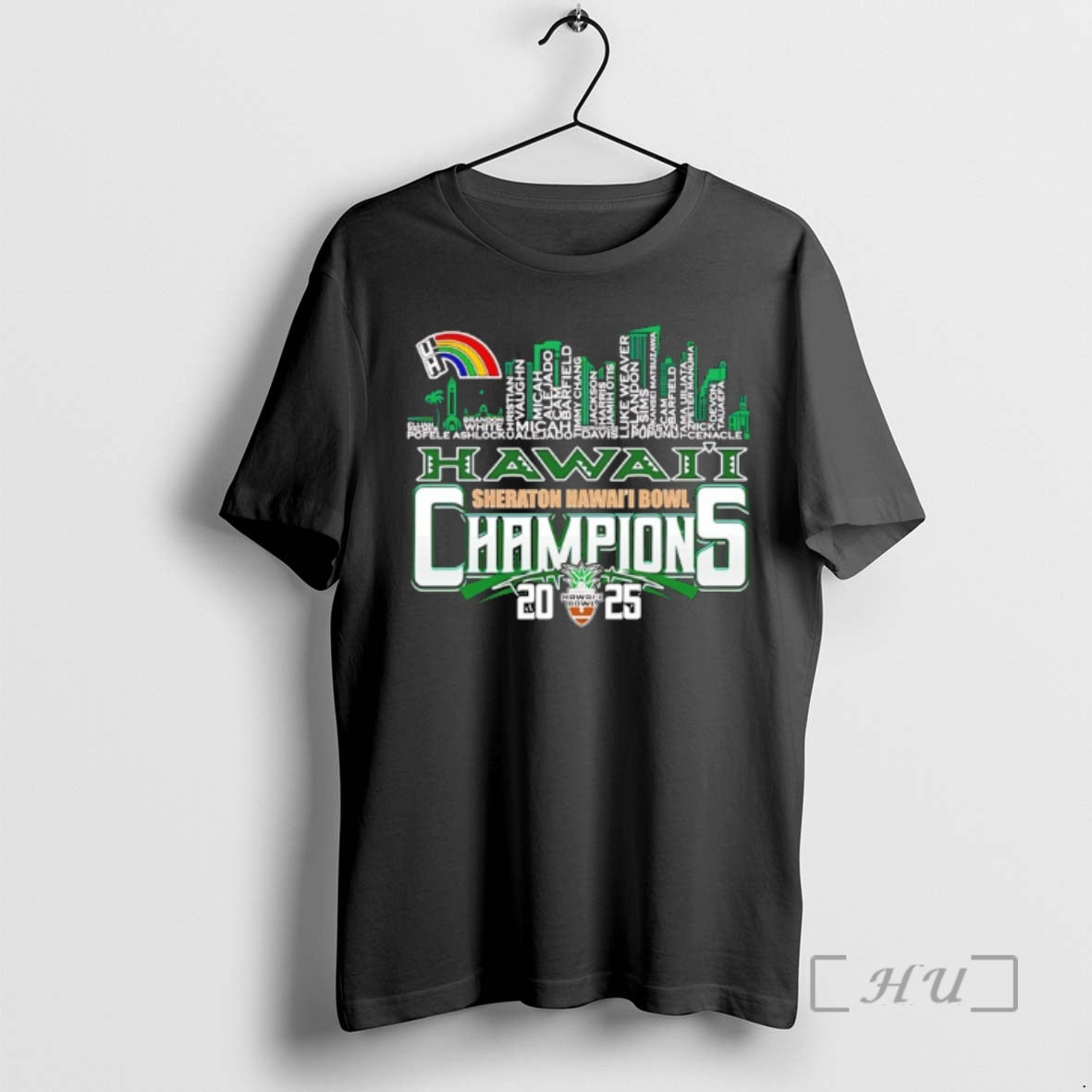 Officials Hawaii Rainbow Warriors 2025 Hawaii Bowl Champions Player Names City Skyline Premium T Shirts