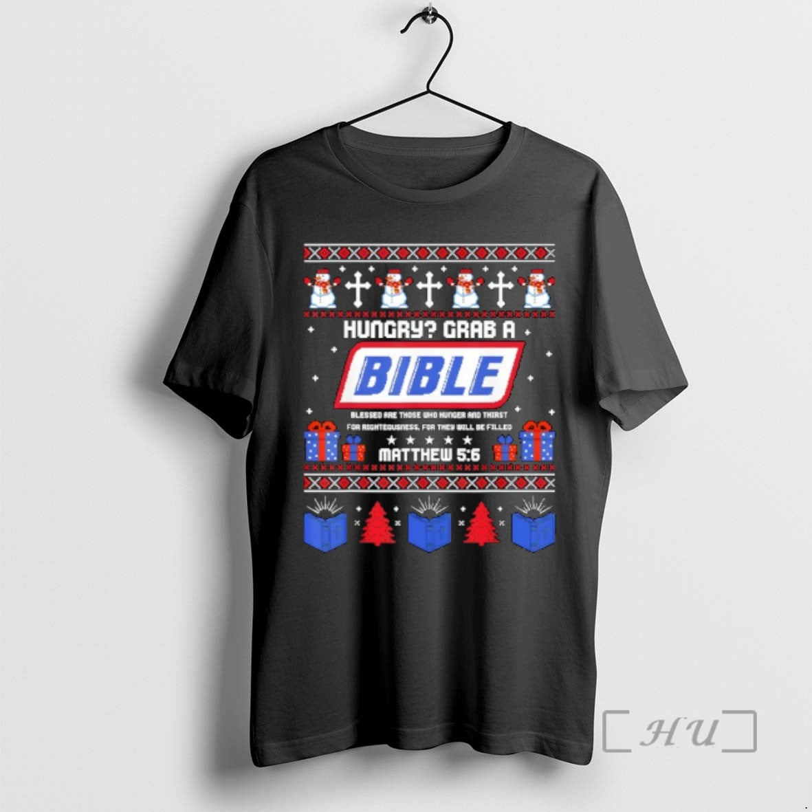 Officials Hungry Grab A Bible Matthew 5 6 Christian Xmas Ugly Premium T Shirts Sweater