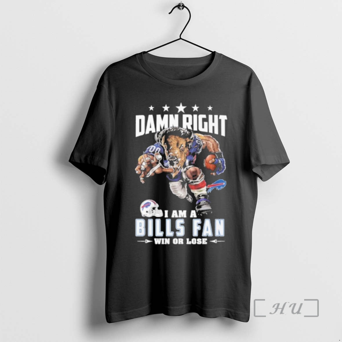 Officials Mascot Damn Right I Am A Bills Fan Win Or Lose Premium T Shirts