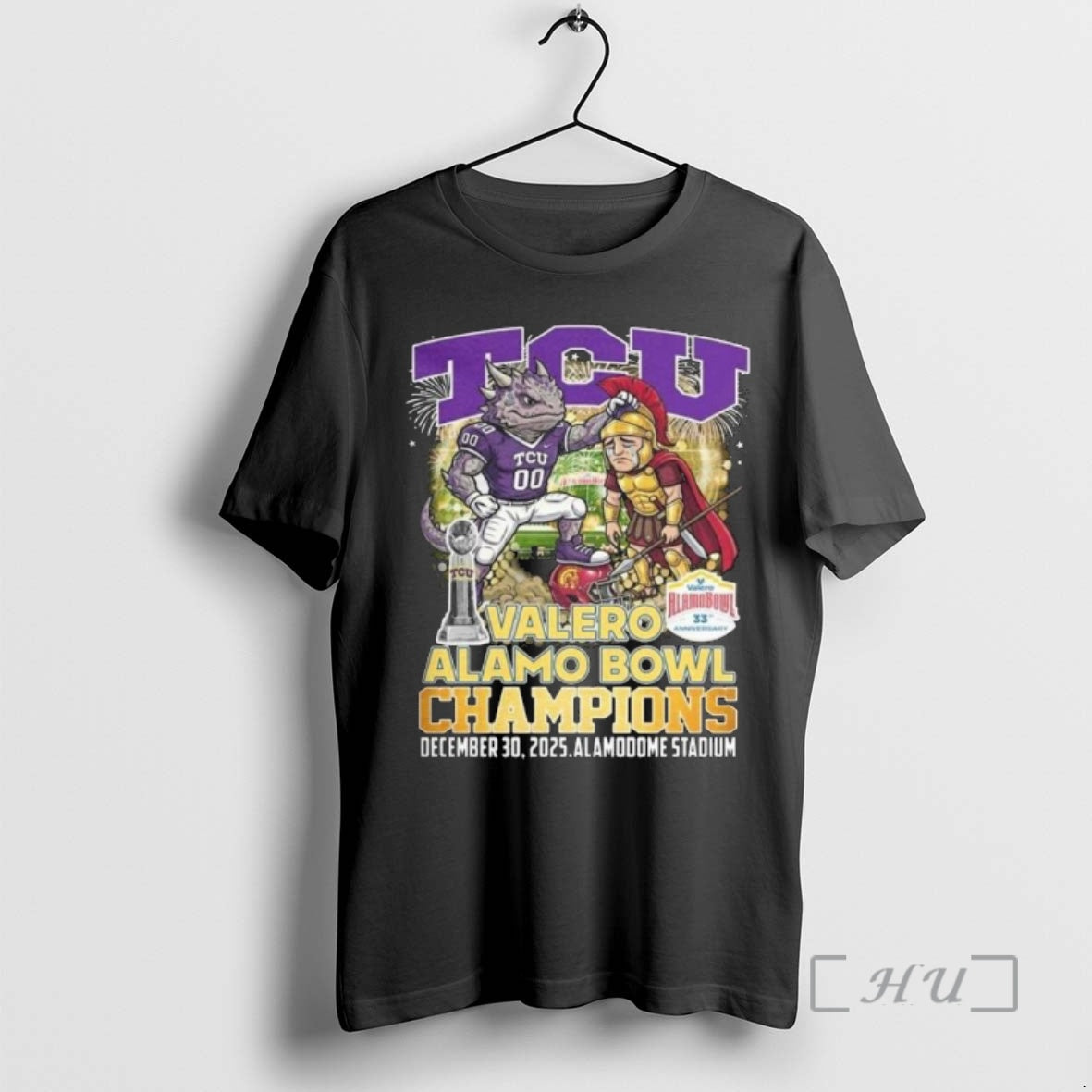 Officials Tcu Horned Frogs Valero Alamo Bowl Champions 2025 Football Mascot Premium T Shirts Sweater
