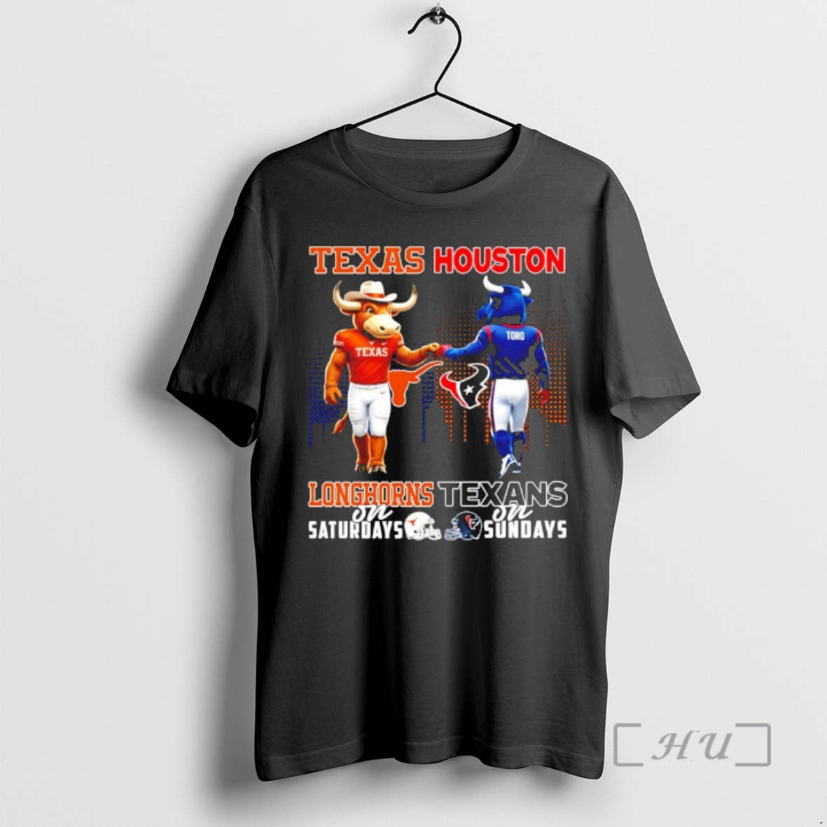 Officials Texas Longhorns On Saturdays Vs Houston Texans On Sundays Mascot Skyline Premium T Shirts