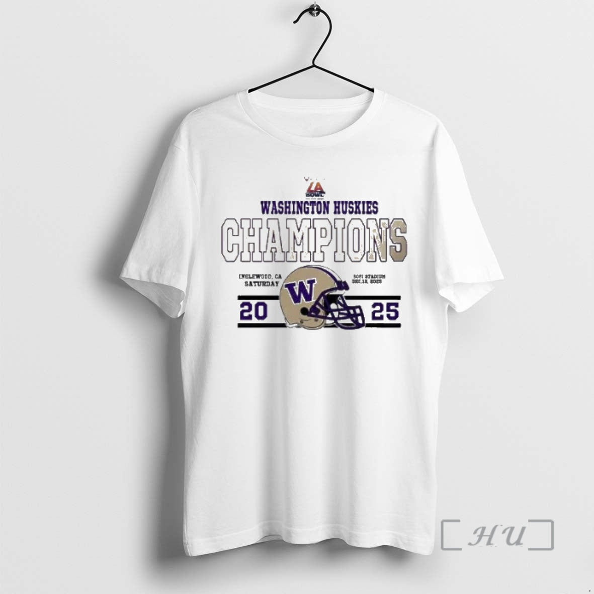 Officials Washington Huskies Football Champions 2025 Bucked Up La Bowl Hosted Helmet Premium T Shirts