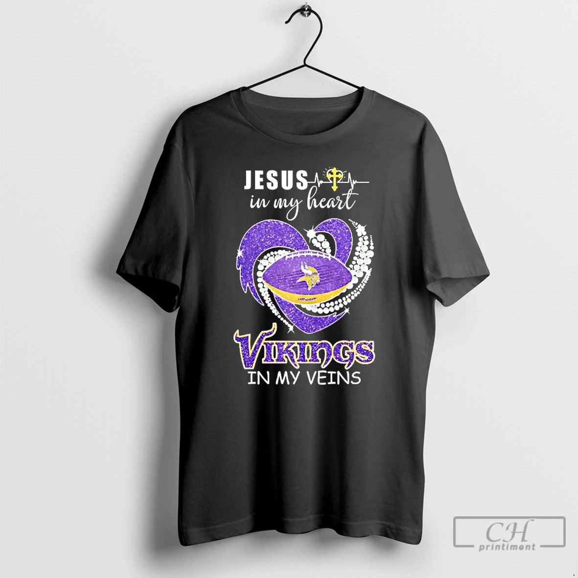 Premium Jesus In My Heart Minnesota Vikings In My Veins Diamond Heart T Shirts Sweater