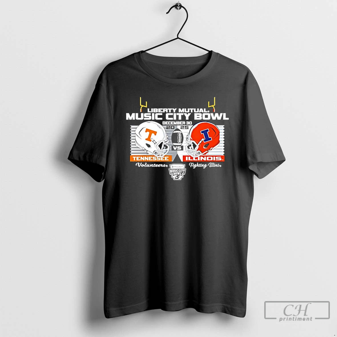 Premium Tennessee Vs Illinois Football 2025 Music City Bowl Black Head To Head T Shirts