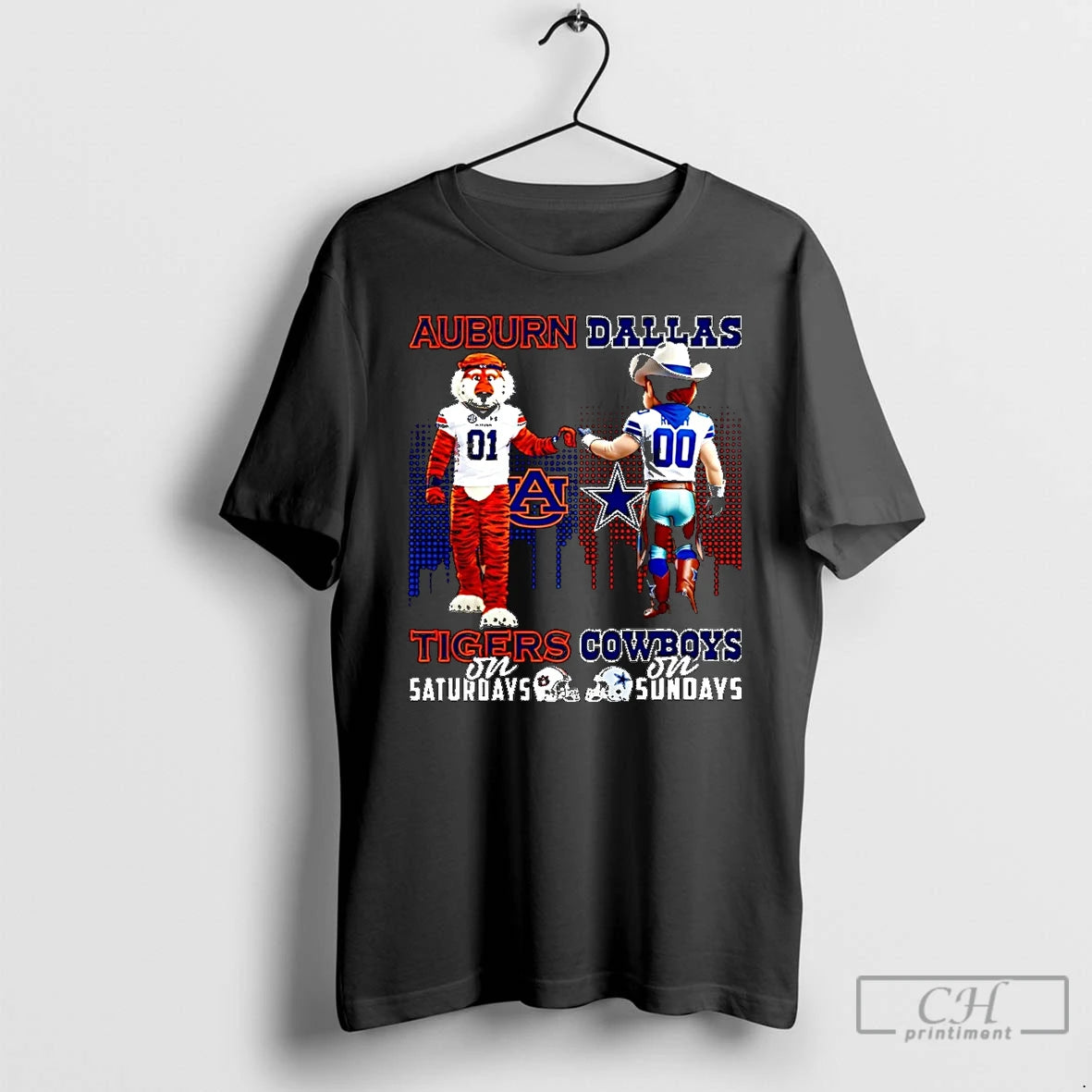Classic Auburn Tigers On Saturdays Vs Dallas Cowboys On Sundays Mascot Skyline Christmas T Shirts