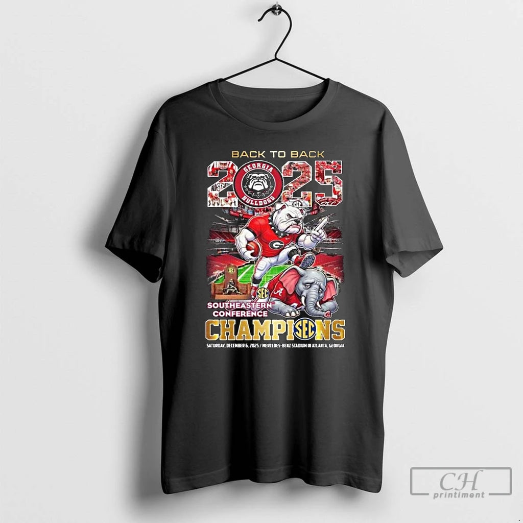Classic Back To Back 2025 Georgia Bulldogs Southeastern Conference Champions Vintage Mascot T Shirts Sweater