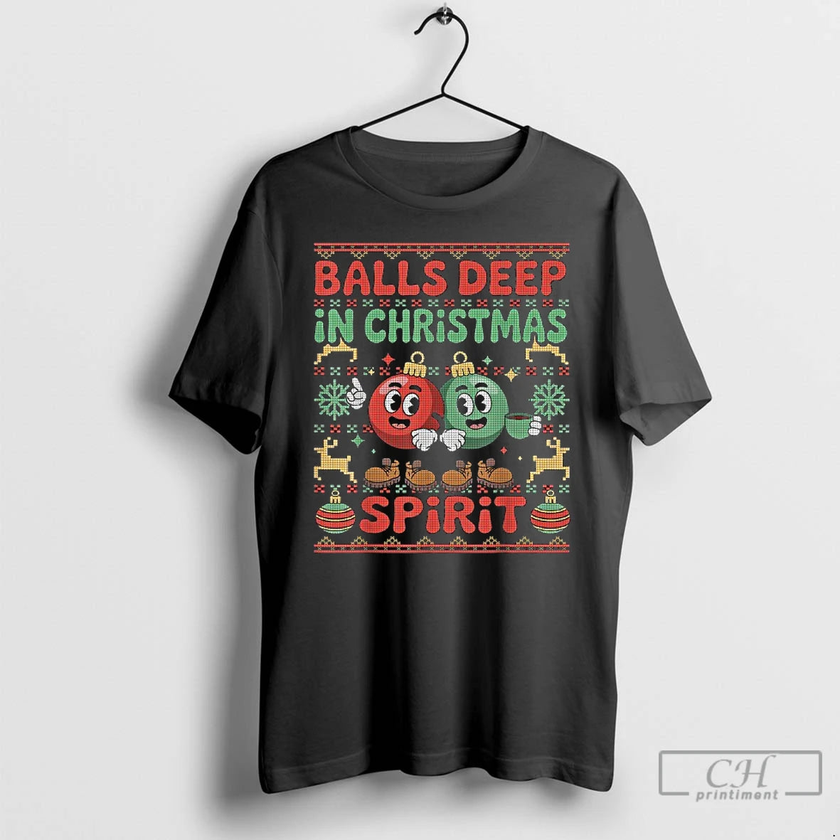 Classic Balls Deep In The Christmas Spirit Xmas Ugly