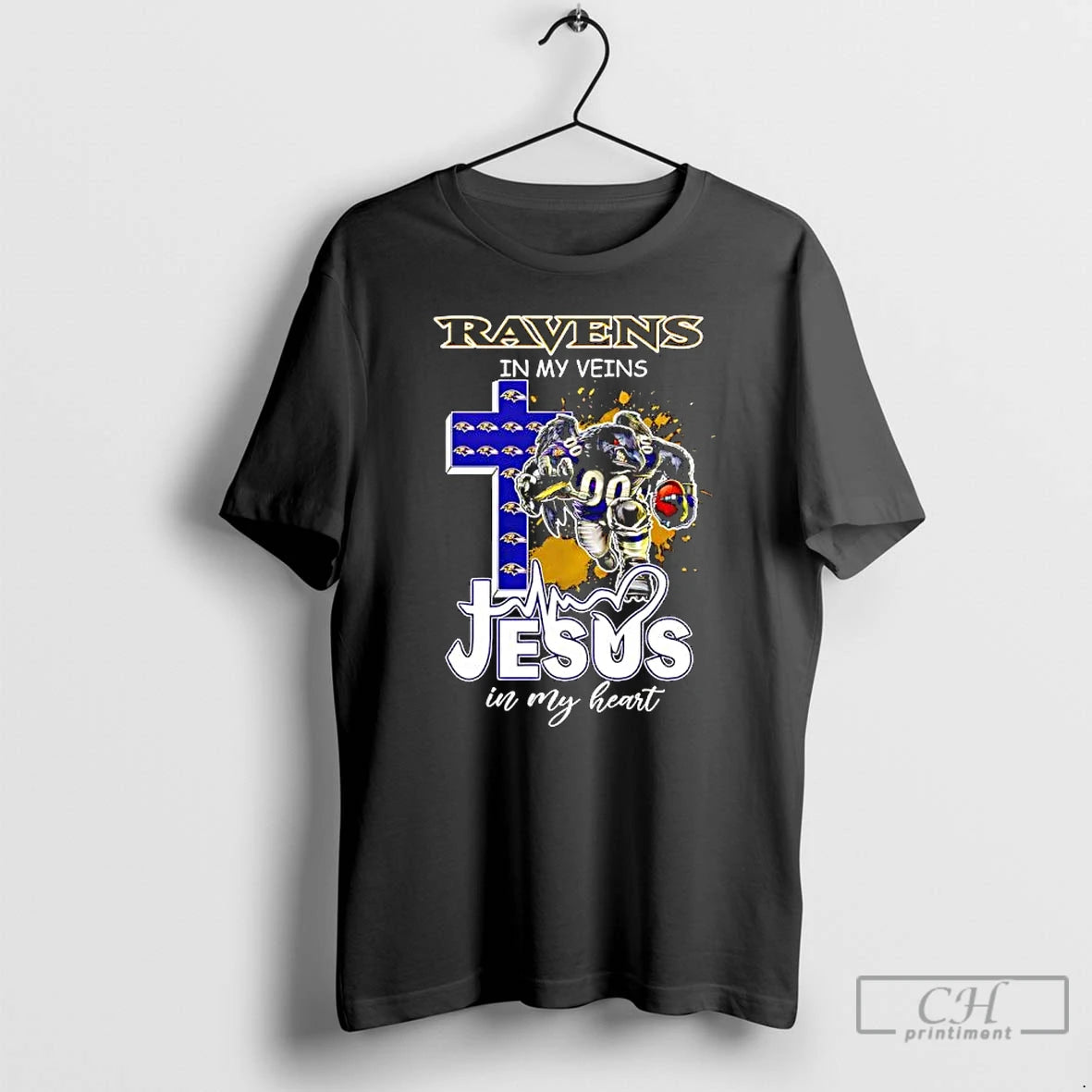 Classic Baltimore Ravens In My Veins Jesus In My Heart Features A Football Player Logos