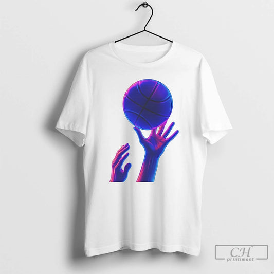Classic Basketball Hands Neon Vaporwave Graphic