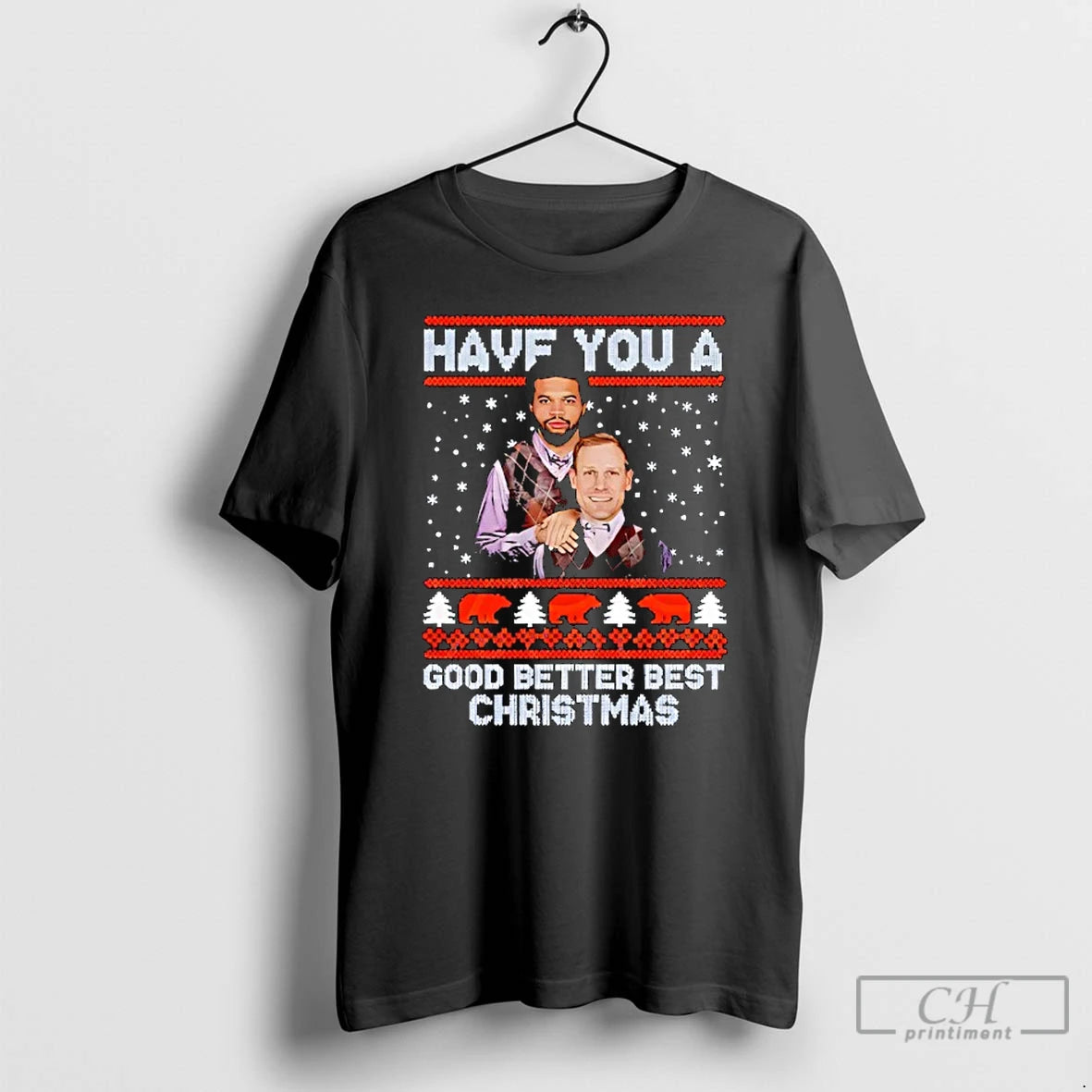 Classic Ben Johnson And Caleb Williams Good Better Best Christmas Football Ugly Pattern T Shirts