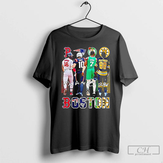 Classic Boston Celtics Brown Bruins Pastrnak Patriots Maye Red Sox Duran City Skyline T Shirts