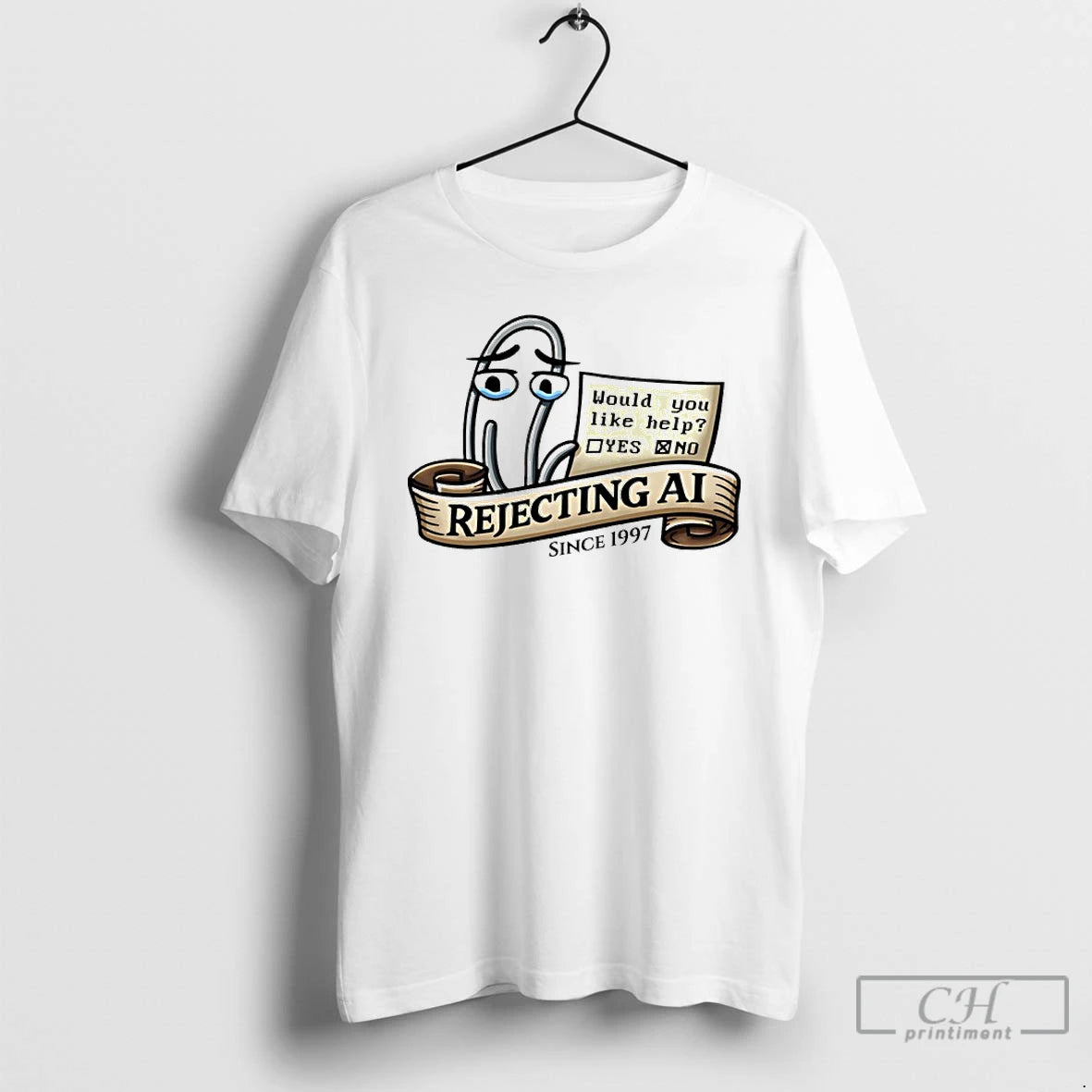 Classic Clippy Rejecting Ai Since 1997 Would You Like Help Yes Or No T Shirts