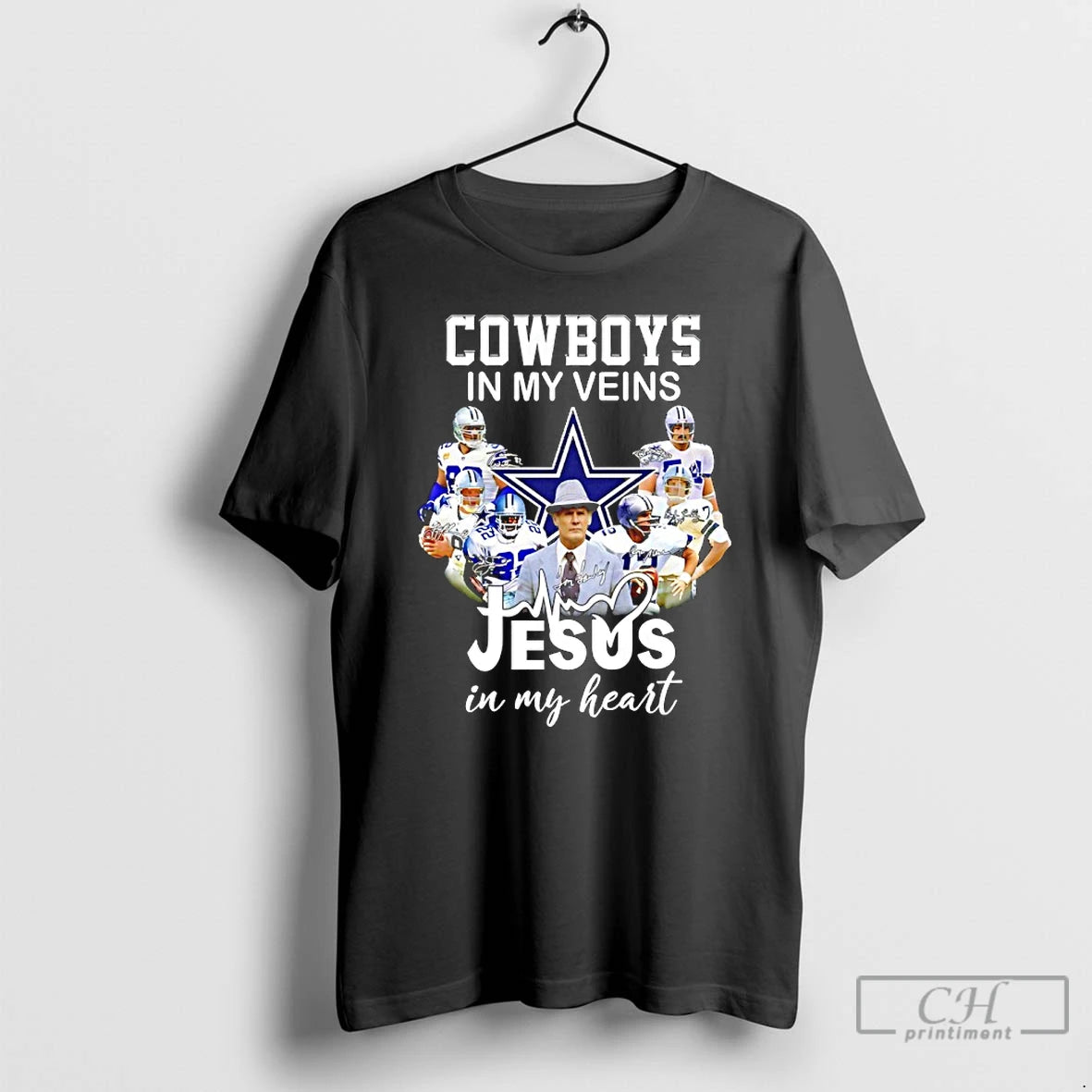 Classic Cowboys In My Veins Jesus In My Heart Player Collage Signatures T Shirts Sweater