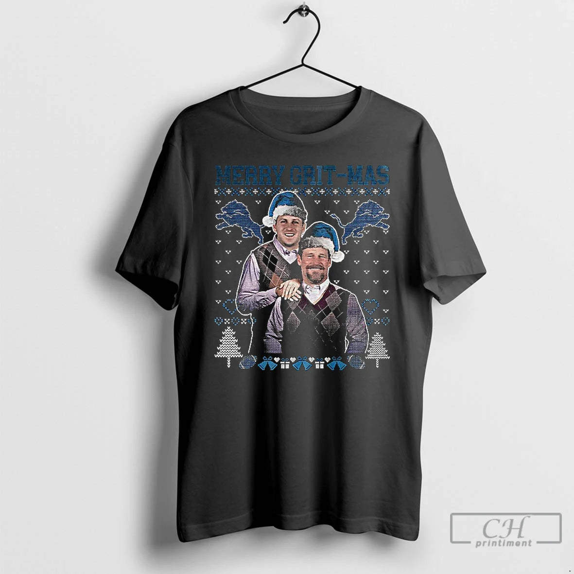 Classic Dan Campbell Jared Goff Merry Grit Mas Detroit Lions Christmas