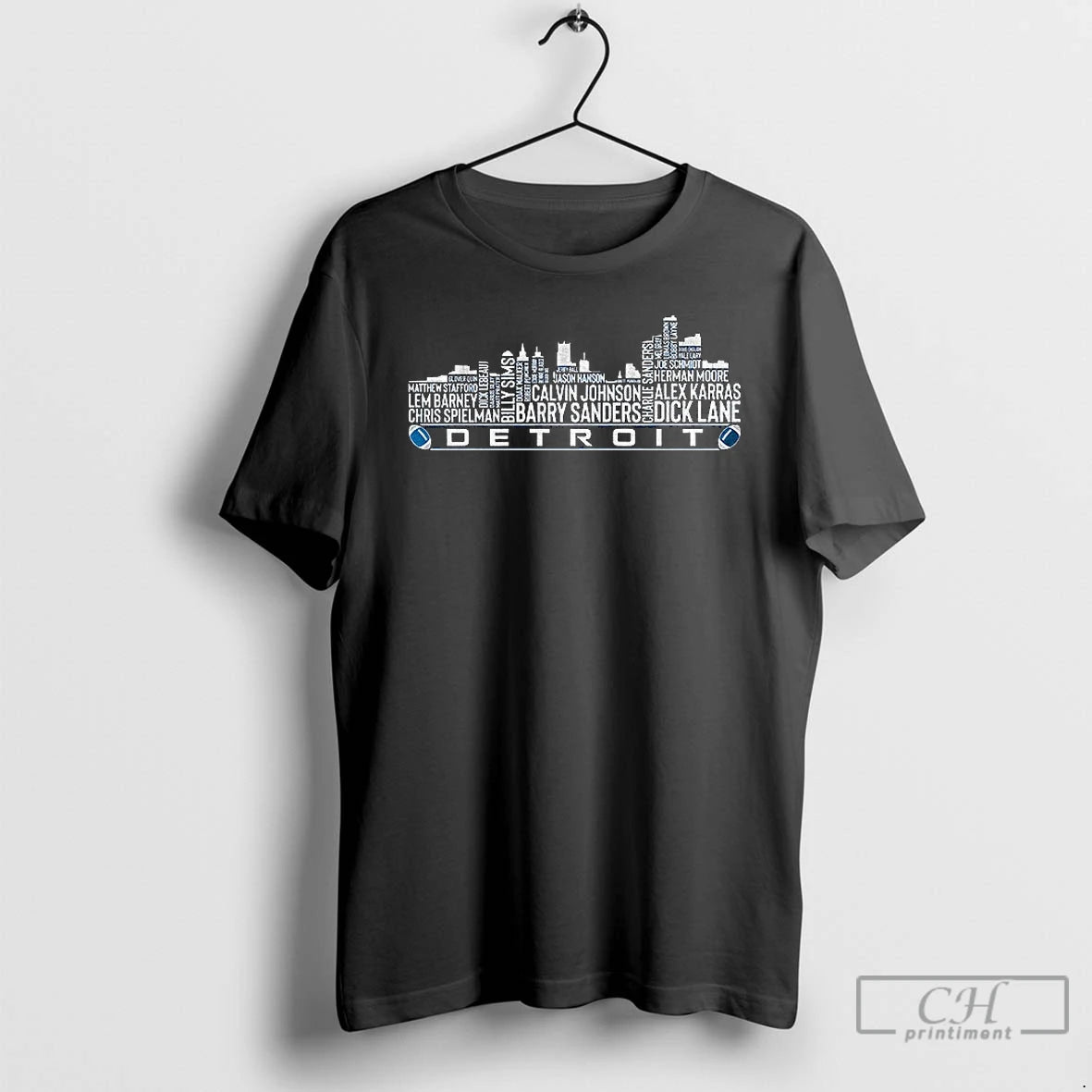 Classic Detroit Lions Football City Skyline Greatest Of All Time Team Legends Barry Sanders