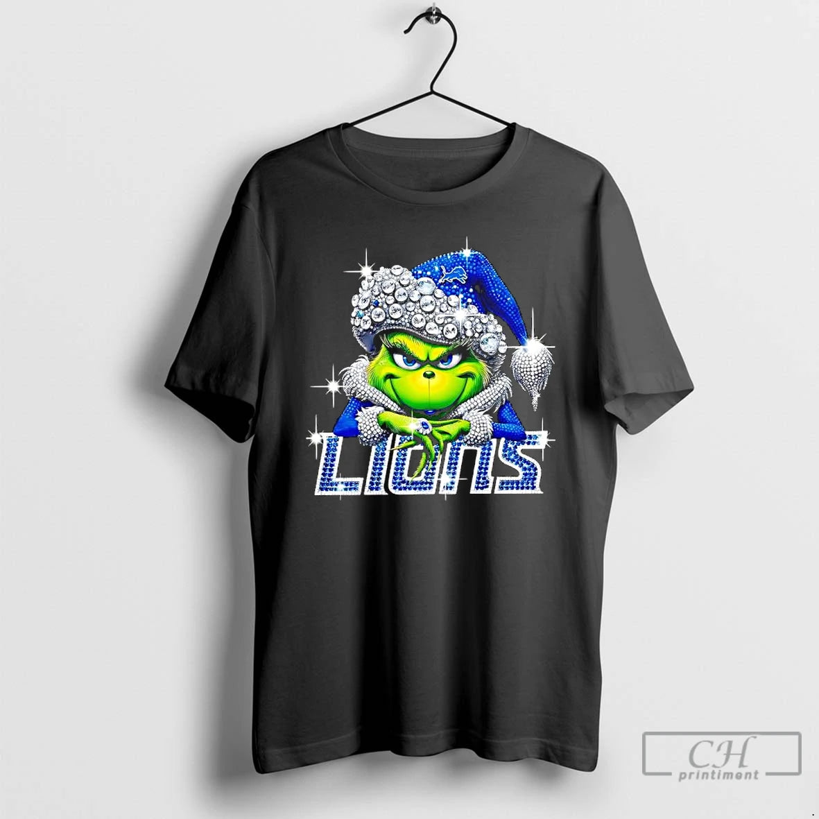Classic Detroit Lions Grinch Christmas Bling Santa Hat