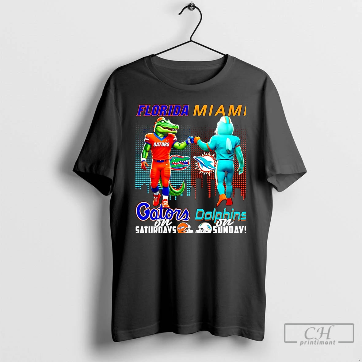 Classic Florida Gators On Saturdays Vs Miami Dolphins On Sundays Mascot Skyline Christmas T Shirts