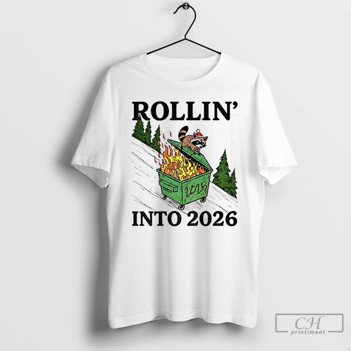 Classic Funny Raccoon Feral Rollin Into 2026 Christmas Happy New Year