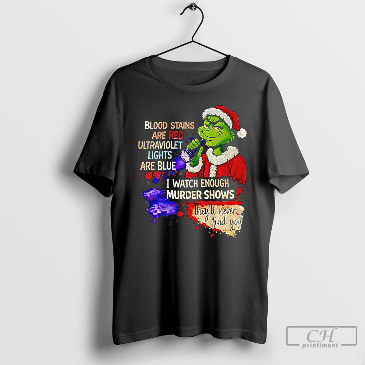 Classic Grinch Santa Blood Stains Are Red Ultraviolet Lights Are Blue I Watch Enough Murder