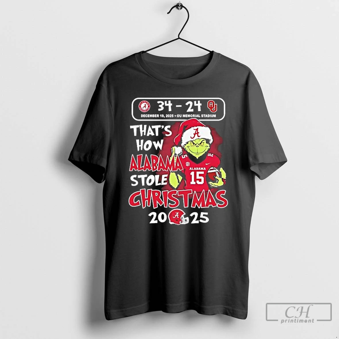 Classic Grinch Thats How Alabama Stole Christmas Crimson Tide Vs Sooners Scored 2025 T Shirts