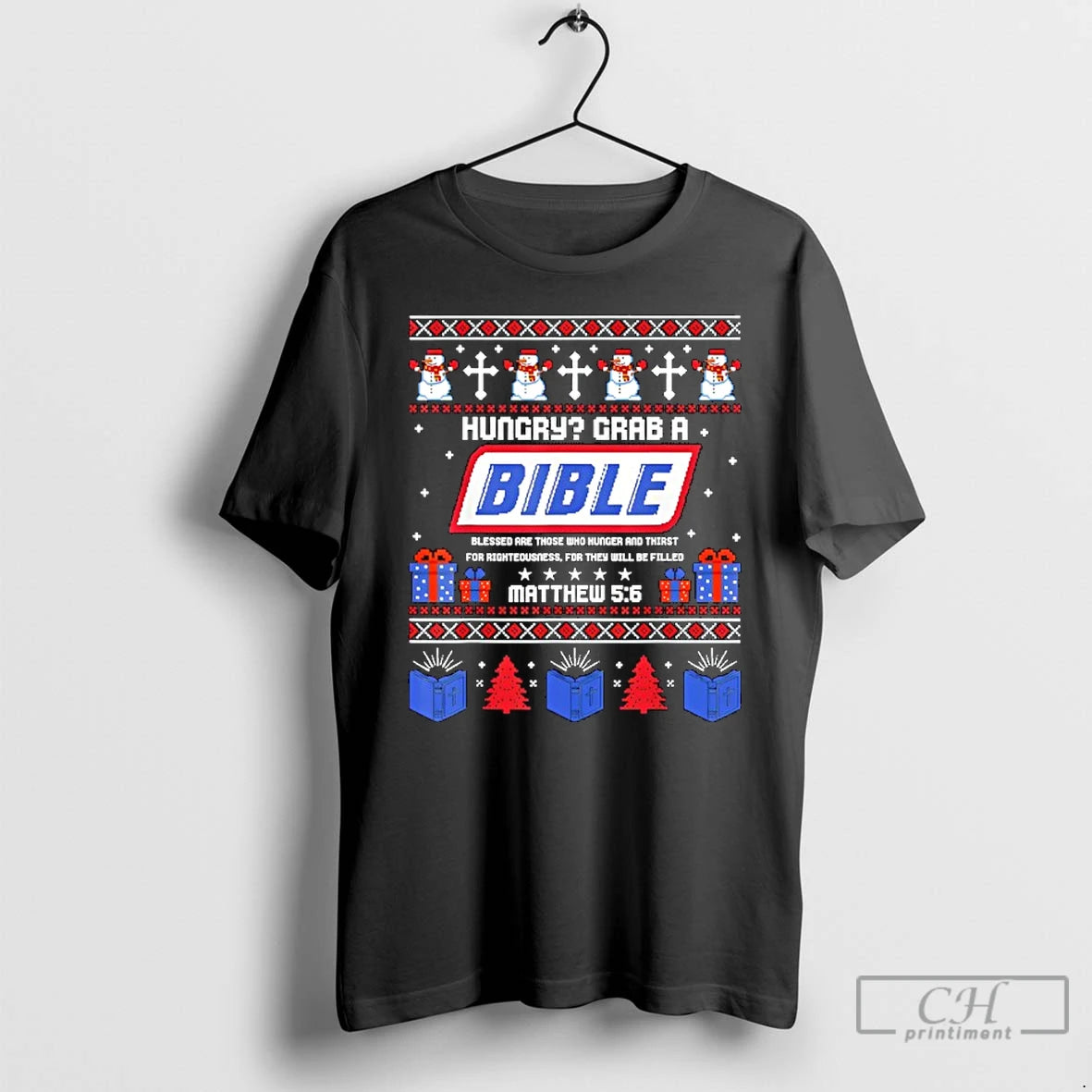 Classic Hungry Grab A Bible Matthew 5 6 Christian Xmas Ugly