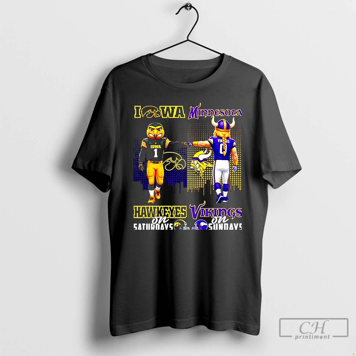 Classic Iowa Hawkeyes On Saturdays Vs Minnesota Vikings On Sundays Mascot Skyline Christmas T Shirts