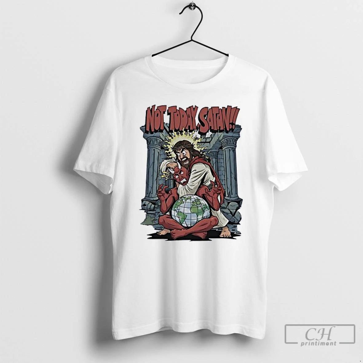 Classic Jesus Strangling Devil Santa Not Today Satan