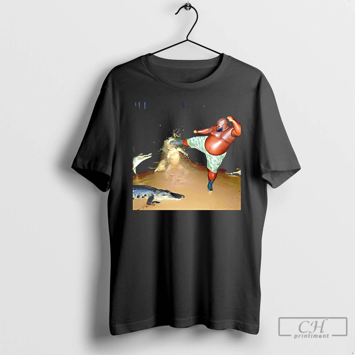 Classic Man Kick Alligator In Swamp Crocodile