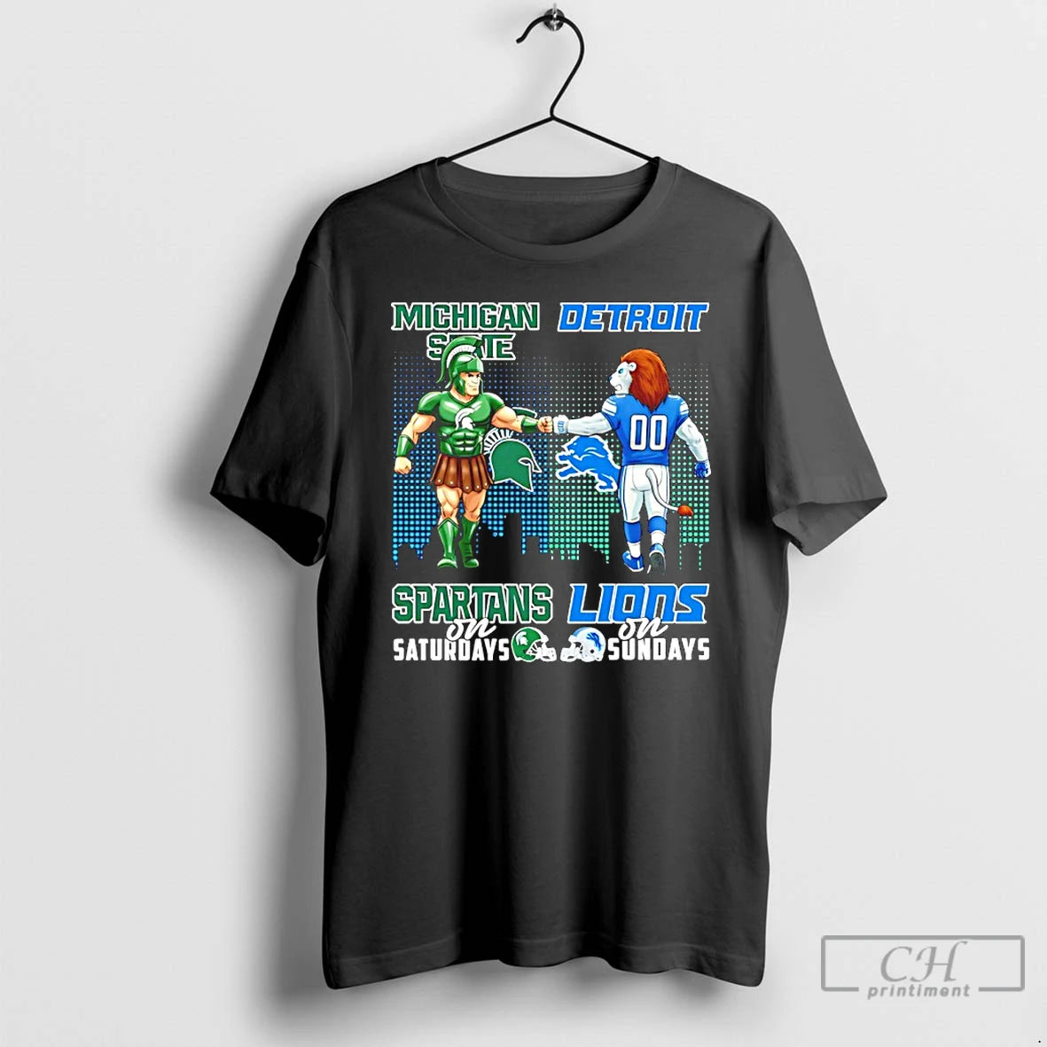 Classic Michigan State Spartans On Saturdays Vs Detroit Lions On Sundays Mascot Skyline T Shirts
