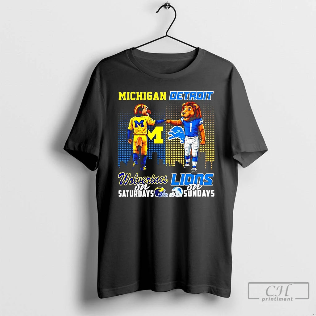Classic Michigan Wolverines On Saturdays Vs Detroit Lions On Sundays Mascot Skyline T Shirts Sweater