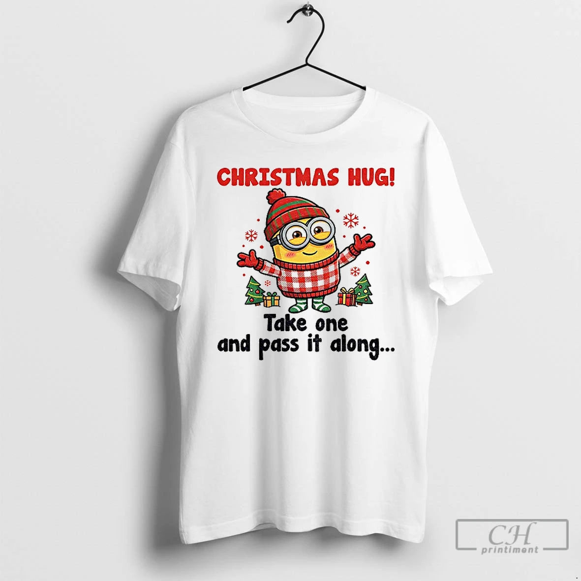 Classic Minion Santa Christmas Hug Take One And Pass It Along Christmas T Shirts Sweater