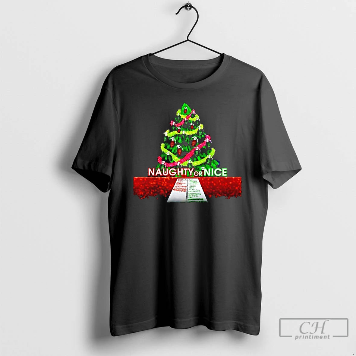 Classic Naughty Or Nice Christmas Tree Grenade Ornaments Graphic
