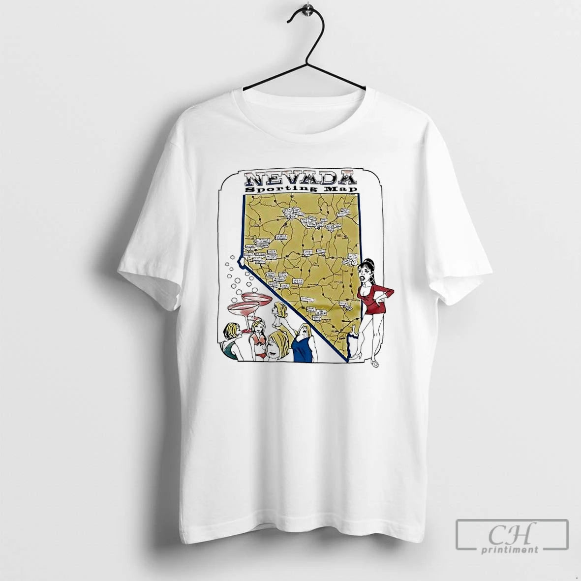 Classic Nevada Sporting Map Cartoon Vintage