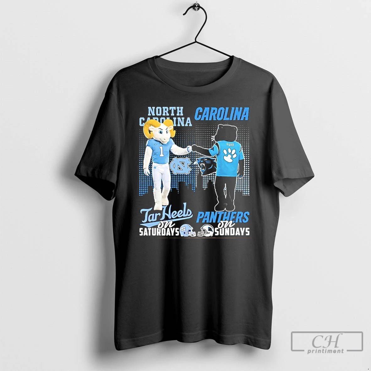 Classic North Carolina Tar Heels On Saturday And Carolina Panthers On Sundays Skyline Mascot