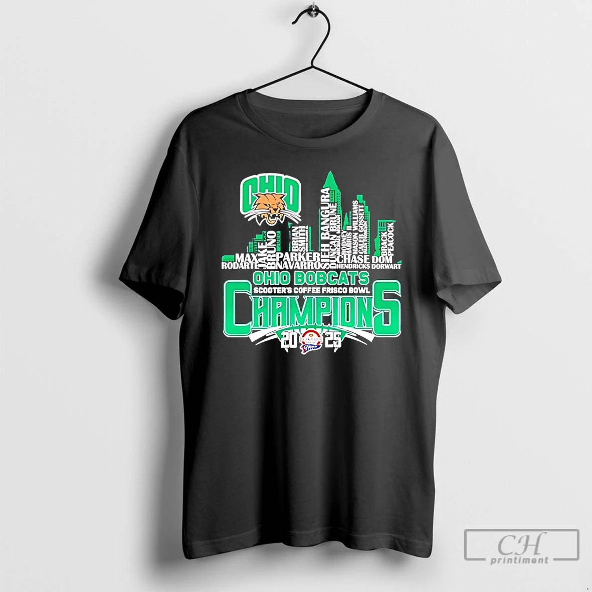 Classic Ohio Bobcats Scooters Coffee Frisco Bowl Champions 2025 Football Player Names T Shirts Sweater